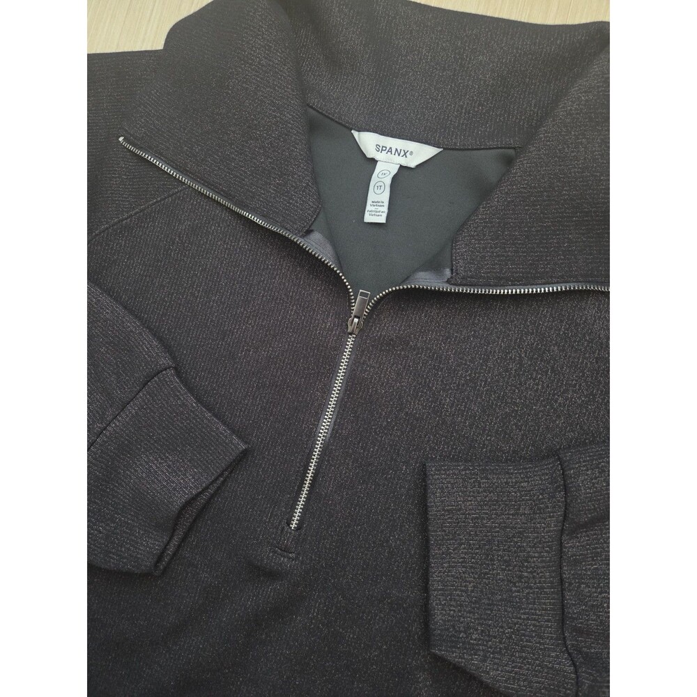 Spanx Air Essentials Half Zip Shine Sweatshirt Black Gold Women’s 1T Shimmer
